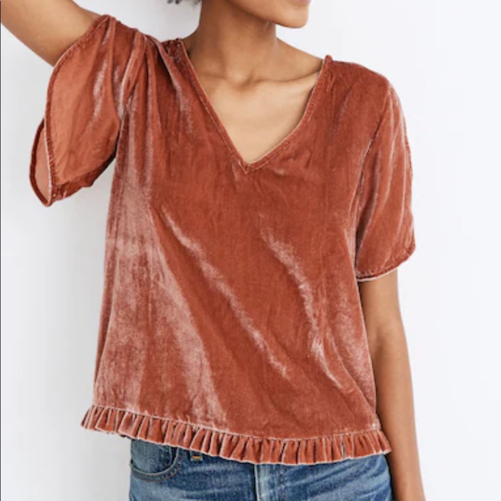 Madewell Velvet Tulip-Sleeve Ruffle Top